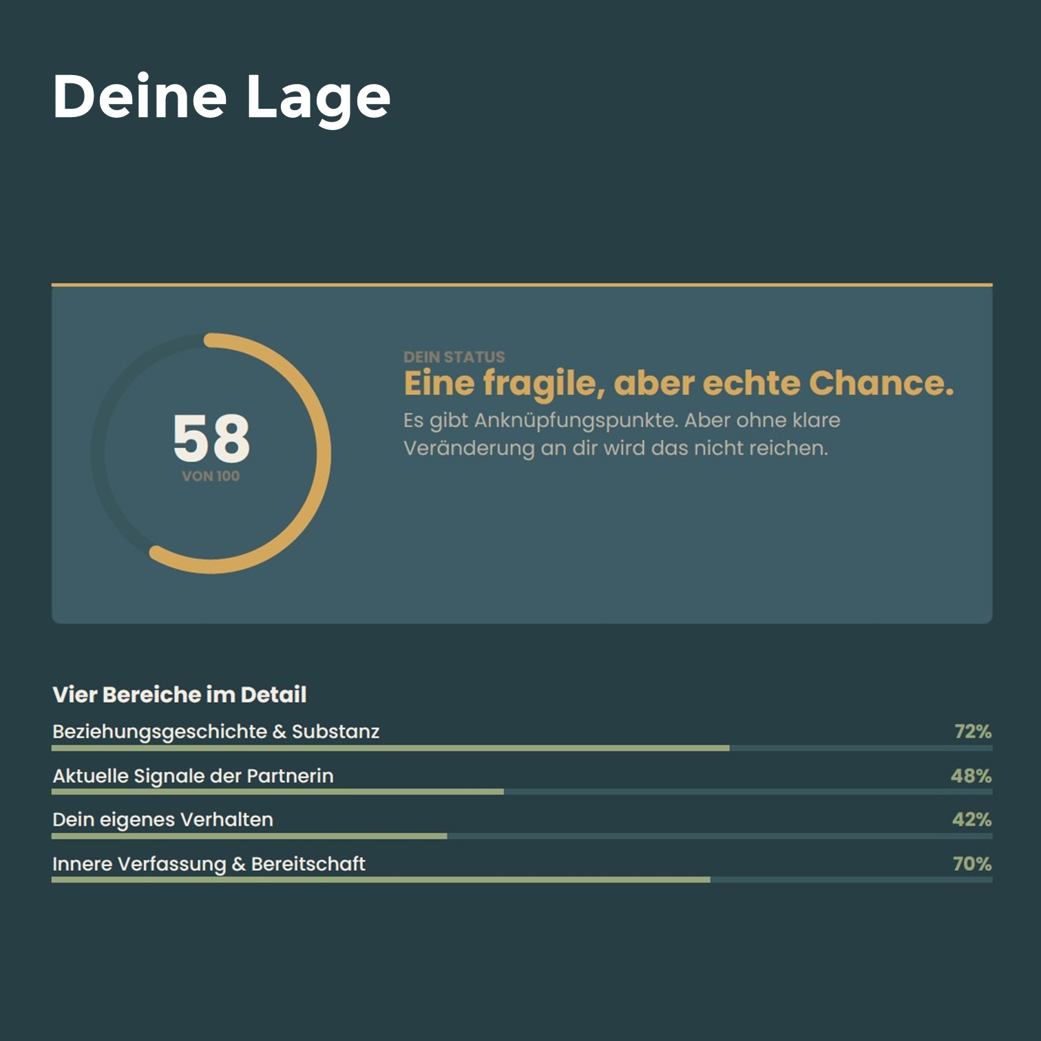 Deine Lage — Score und vier Bereiche